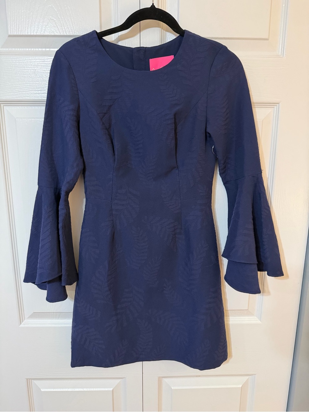 Lilly Pulitzer Navy Leaf Flora Textured Bell-Sleeve Shift Dress